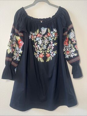 Free People Black Embroidered Floral Mini Dress
